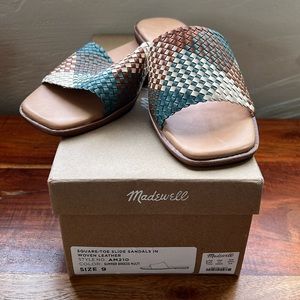 NIB Madewell Square Toe Slide Sandals - Woven Leather